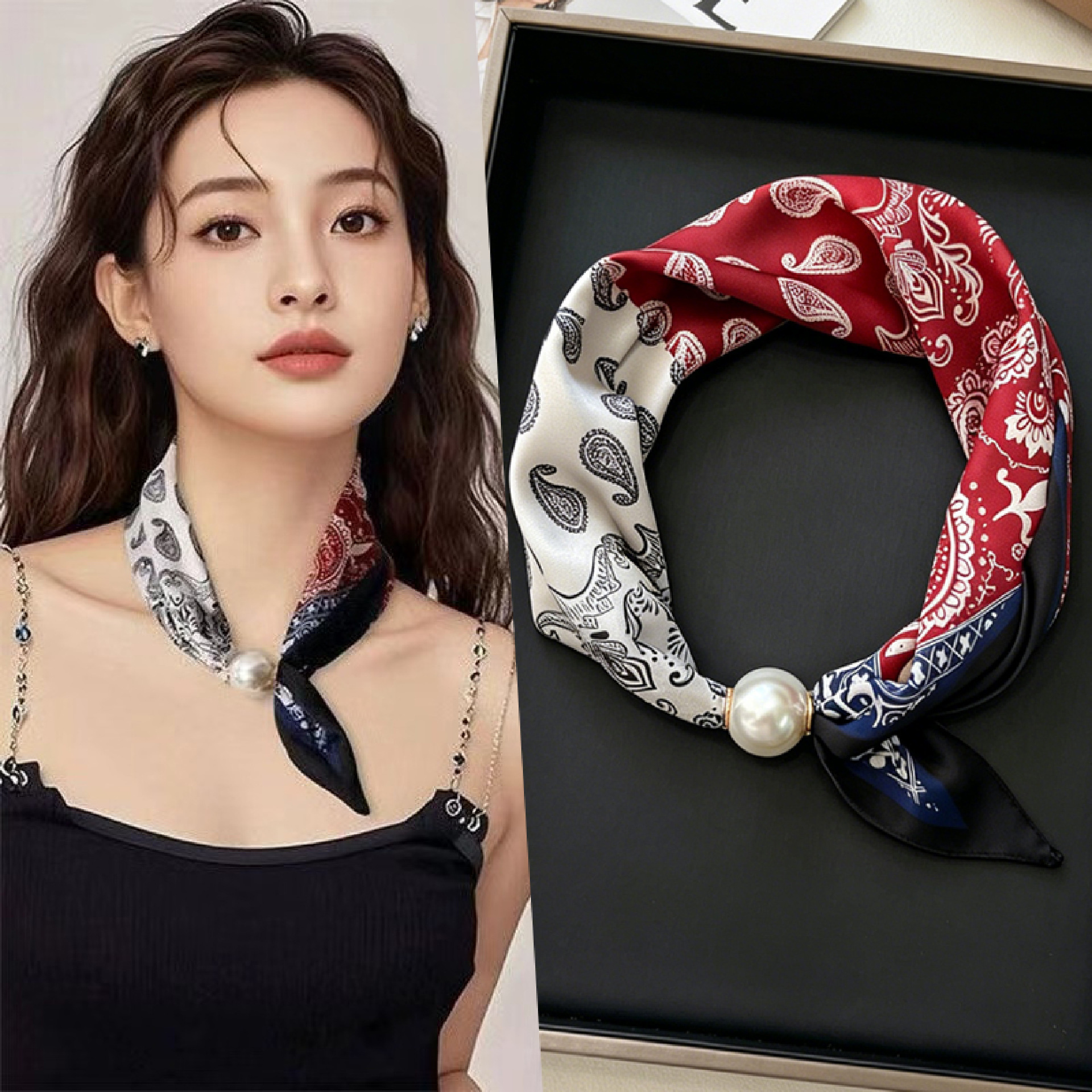 Ascot Neck Scarf - New Paisley Prints Pearl Tail Magnetic