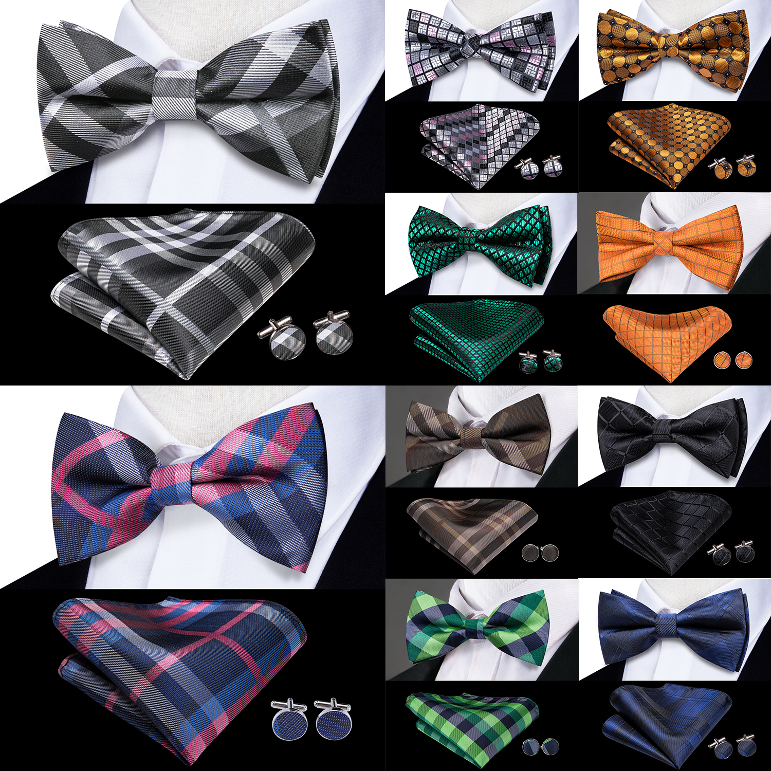 Hi-Tie Grey Plaid Jacquard Pre - Bow Tie Pre Tied review and price