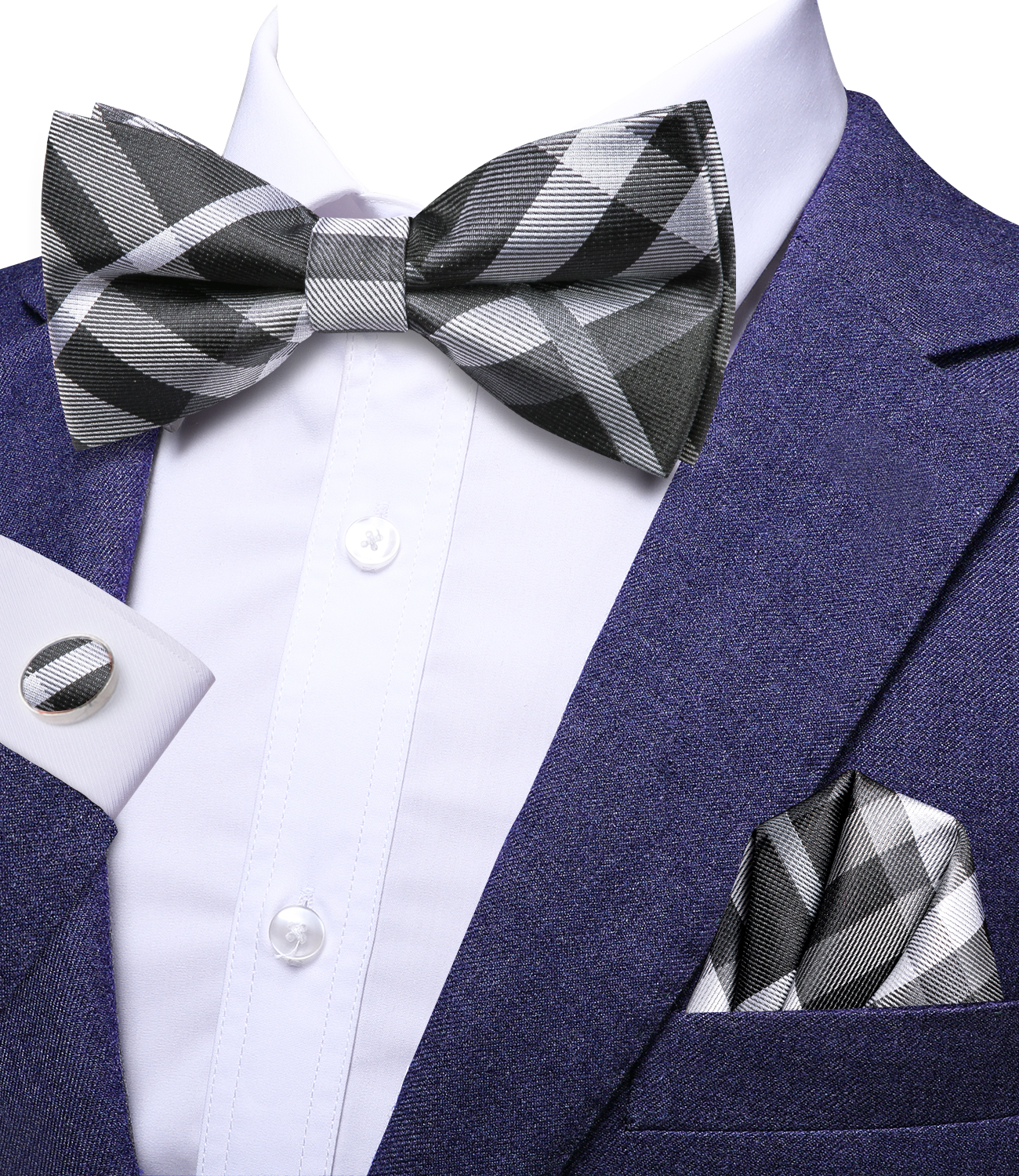 Hi-Tie Grey Plaid Jacquard Pre - Bow Tie Pre Tied review and price
