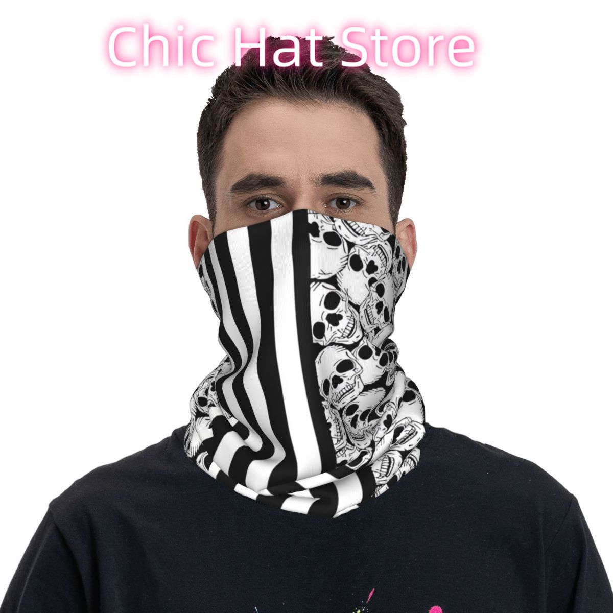 Black And White Skulls And Str - Neck Warmer Tube review and price
