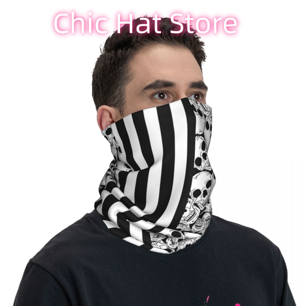 Black And White Skulls And Str - Neck Warmer Tube review and price