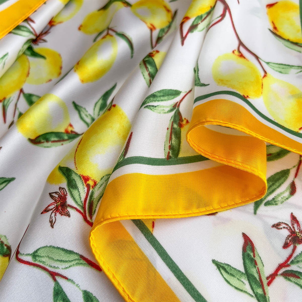 2025 New Yellow Lemon Print Sq - Ascot Neck Scarf review and price